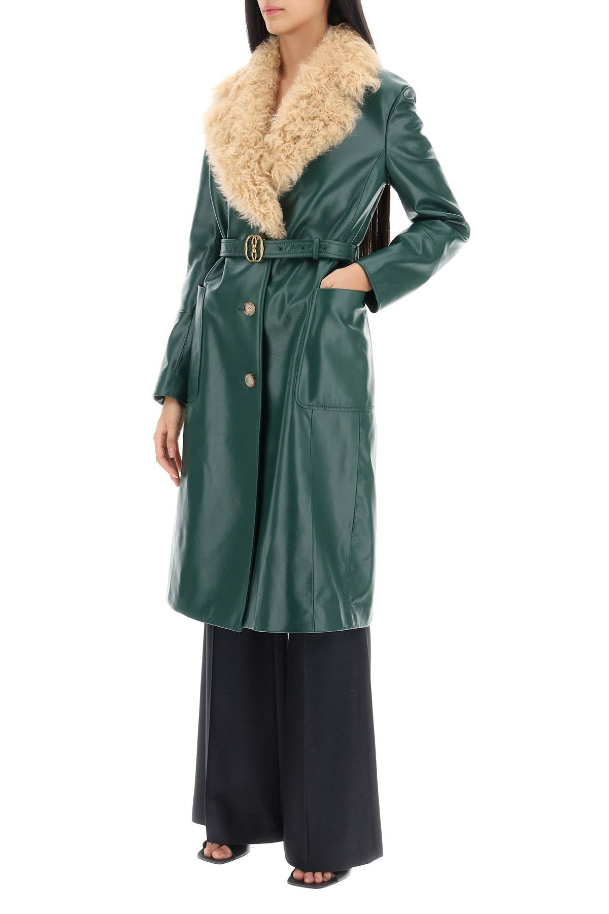 BALLY Faux Shearling Jacket with Adjustable Waist - Green FW23