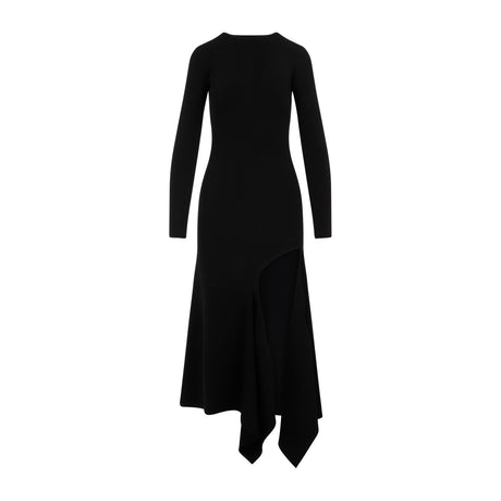 高衩长袖女士黑色连衣裙 - FW23系列