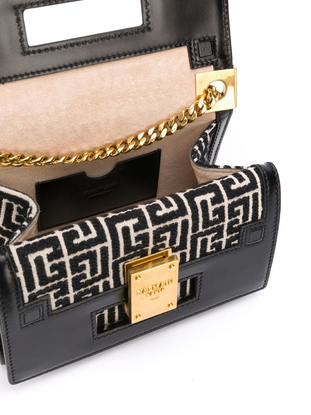 BALMAIN Small Monogram Jacquard Crossbody Bag in Ivory/Black