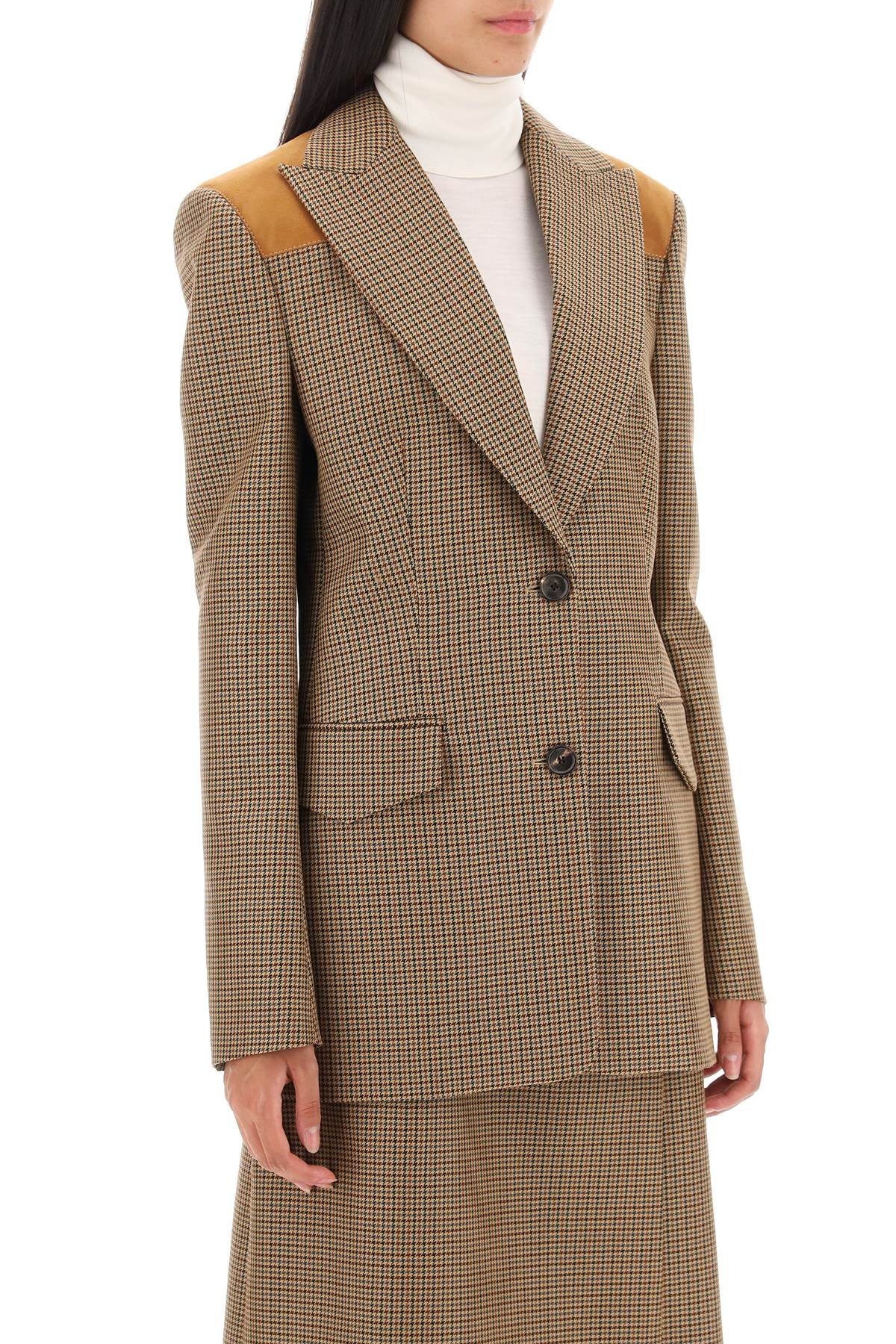 Houndstooth Single-Breasted Blazer in Beige for Women