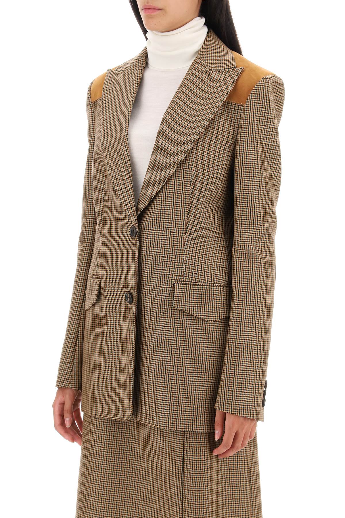 Houndstooth Single-Breasted Blazer in Beige for Women