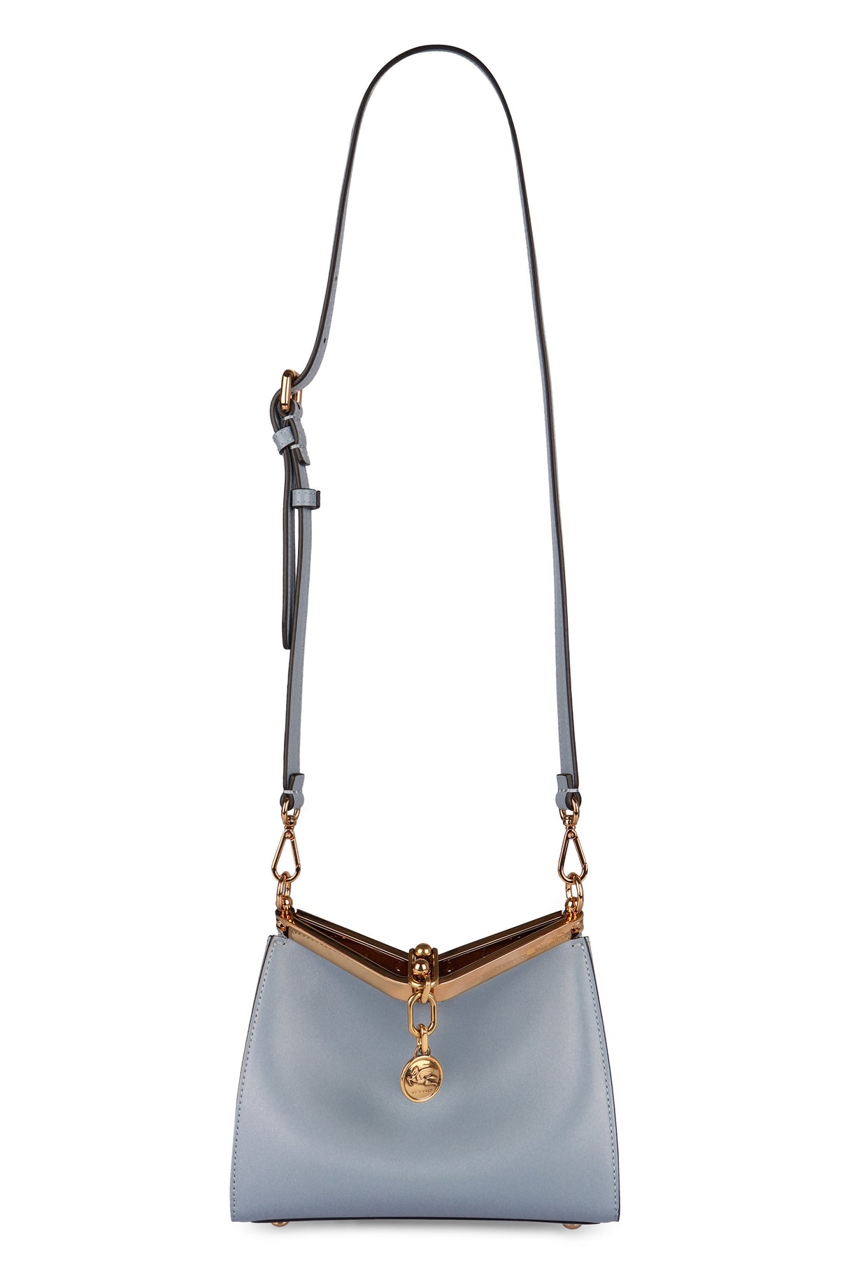 ETRO Light Blue Mini Leather Shoulder Bag with Gold-Tone Hardware and Suede Lining