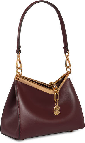 ETRO Mini Classic Calfskin Shoulder Bag in Burgundy - 21x16x9 cm