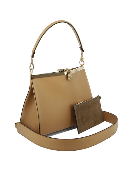 ETRO "Medium Vela" Brown Calfskin Shoulder Bag with Detachable Strap and Golden Accents