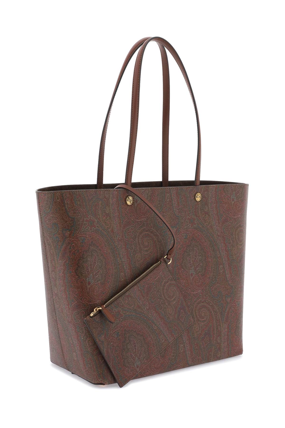 ETRO Paisley Jacquard and Leather Maxi Tote Bag with Removable Clutch - Brown, 36x35x19.5 cm