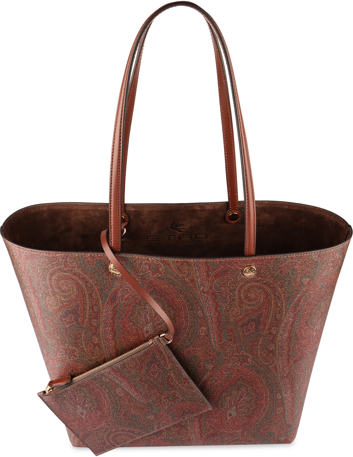 Túi Xách Tote Da Paisley Jacquard và Da Cao Cấp Có Túi Nhỏ Gỡ Rời - Nâu, 36x35x19.5 cm