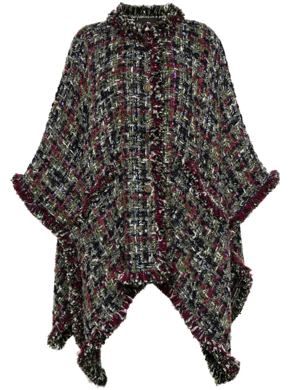 ETRO Wool Tweed Cape with Fringed Edges for Women