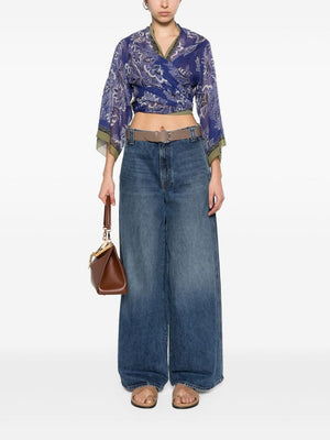 ETRO Blue Flower Print Knot Belted Silk Top for Women - SS24 Collection