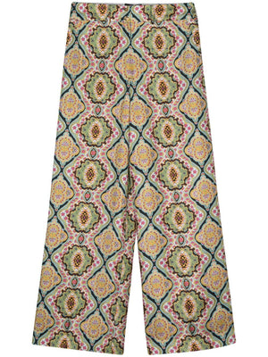 Multicolor Printed Silk Pants for Women