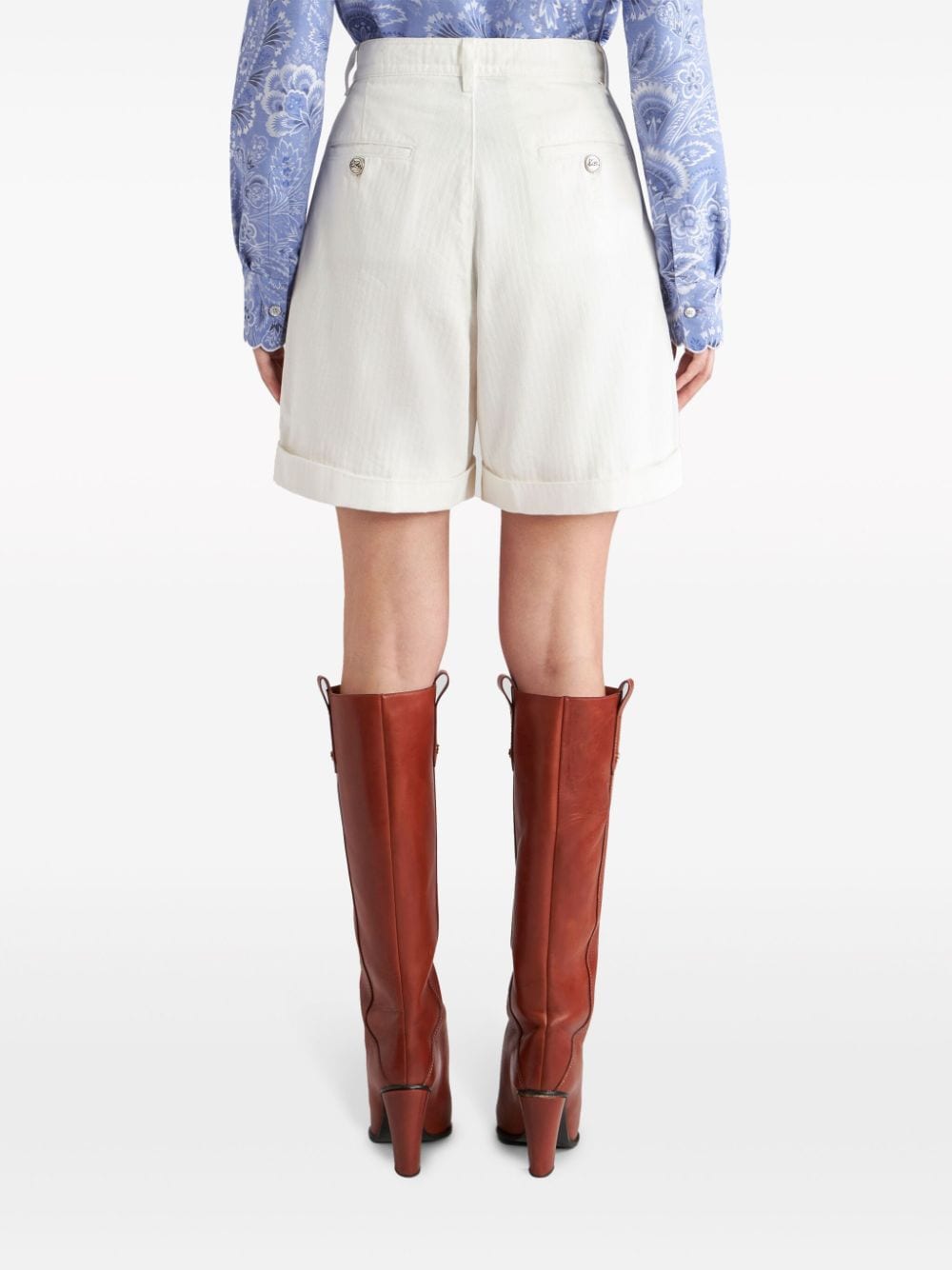 ETRO White High-Waisted Bermuda Shorts with Button Details