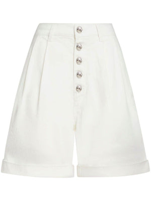 ETRO White High-Waisted Bermuda Shorts with Button Details