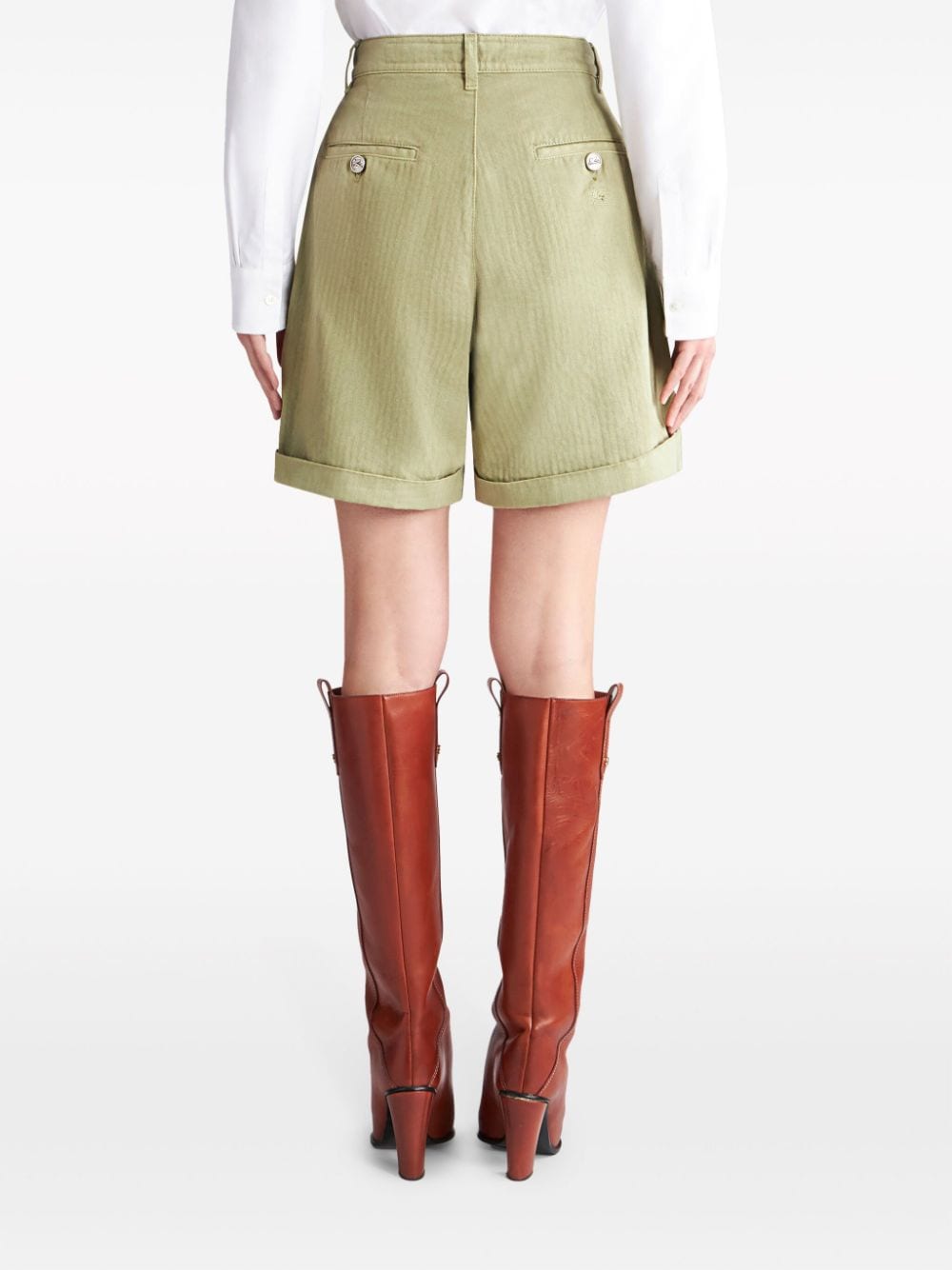 High Waist Cotton Bermuda Shorts - Green