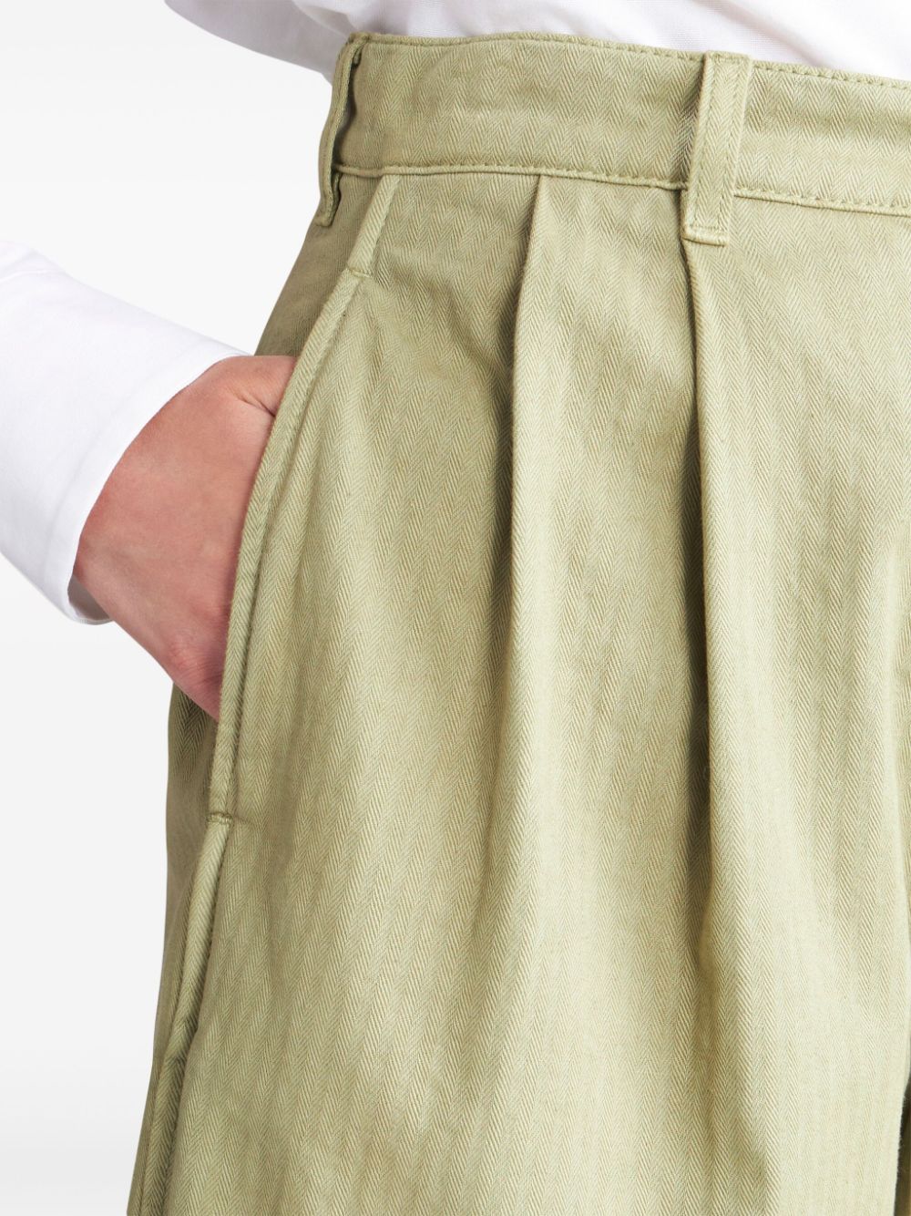 High Waist Cotton Bermuda Shorts - Green