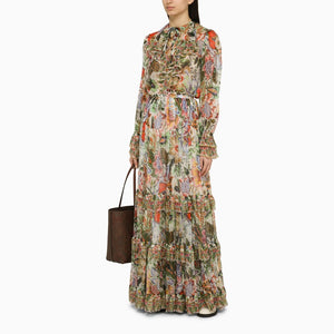 Multicolored Floral Print Silk Long Skirt for Women in SS24