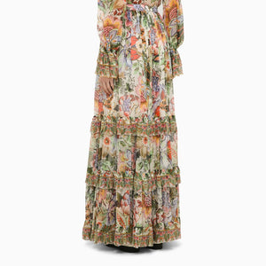 Multicolored Floral Print Silk Long Skirt for Women in SS24