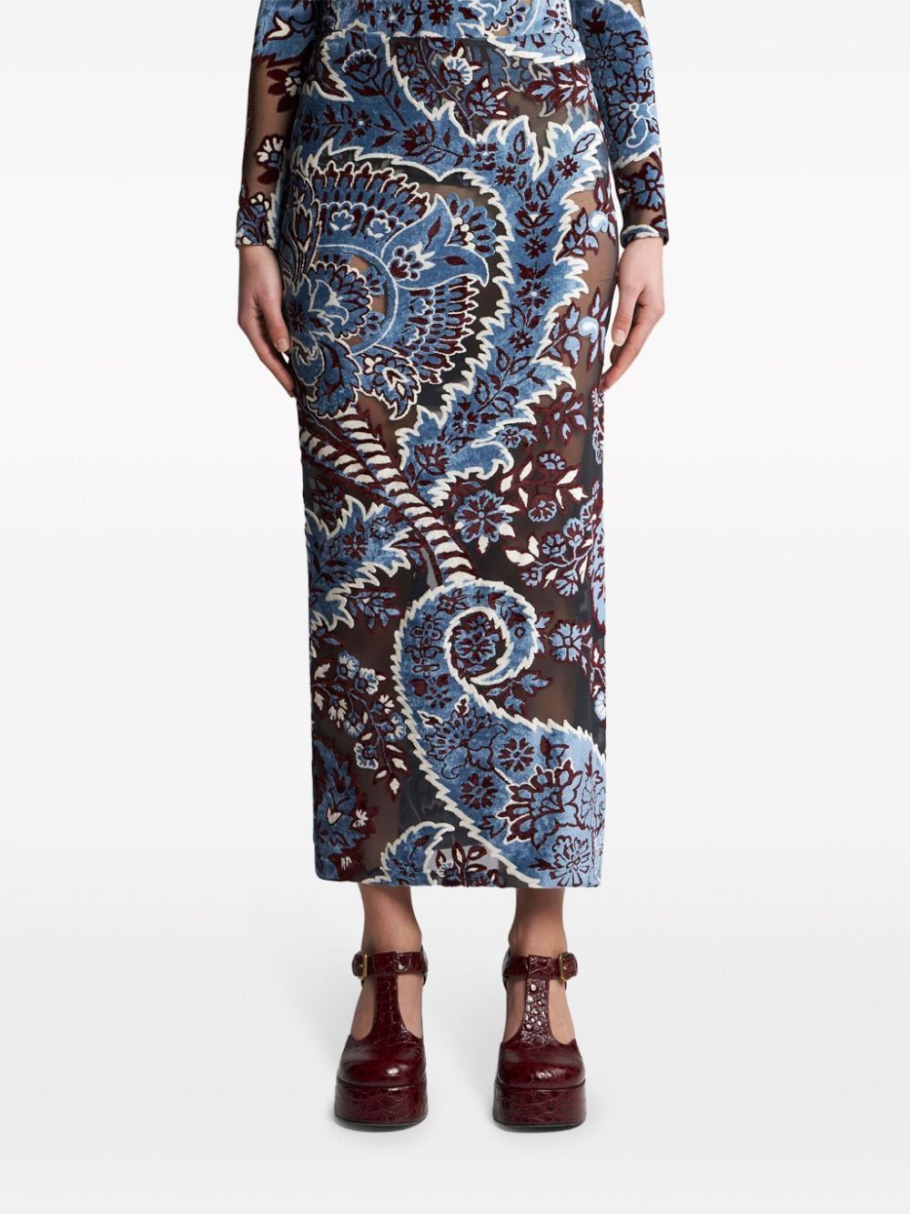 ETRO Chic Tulle and Velvet Midi Skirt