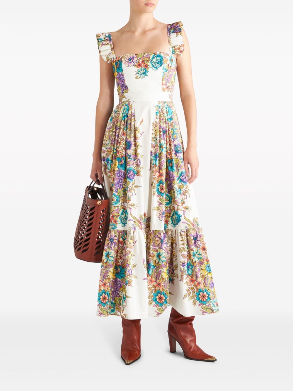 Floral Print Midi Dress (ミディドレス) in White