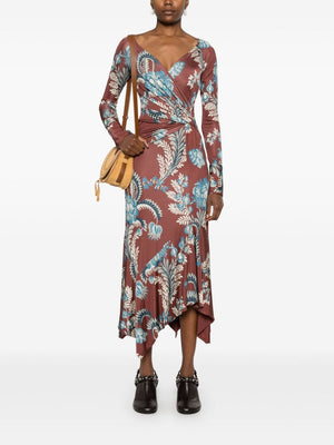 ETRO Printed Midi Dress with Floral Foliage Design