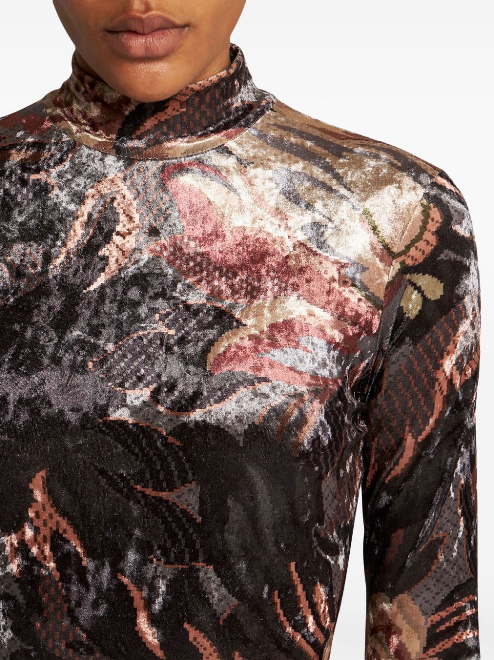 ETRO Floral Print Mini Dress with Roll Neck and Long Sleeves