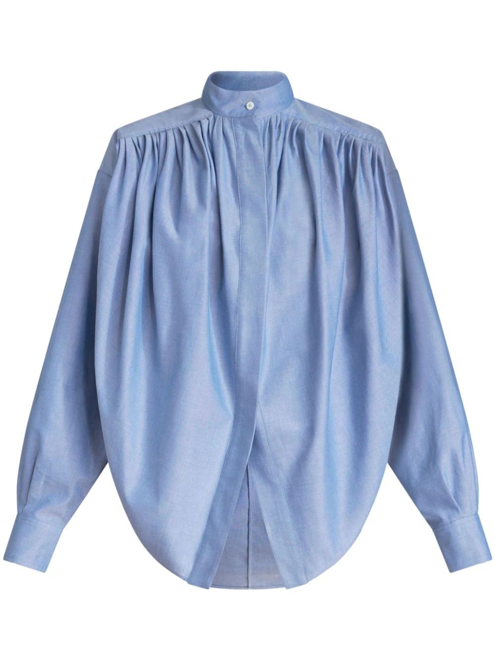 ETRO Light Blue Oxford Cotton Shirt for Women featuring Flattering Egg-shaped Cut and Mandarin Collar