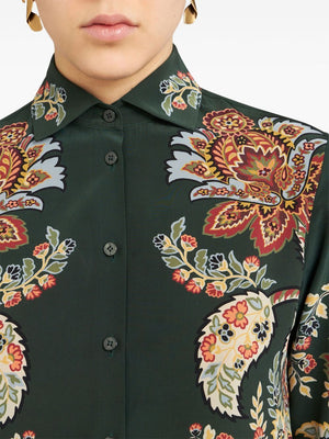 เสื้อเชิ้ตไหมพรมลายPaisley สีเขียวสด