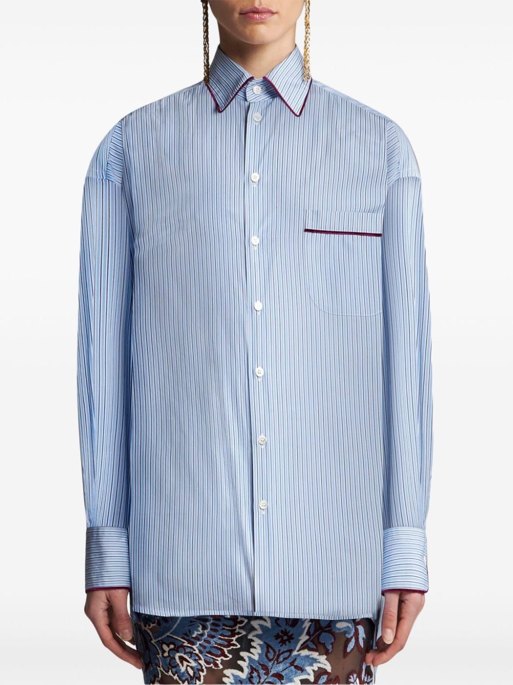 ETRO Vibrant Striped Blue Velvet Shirt