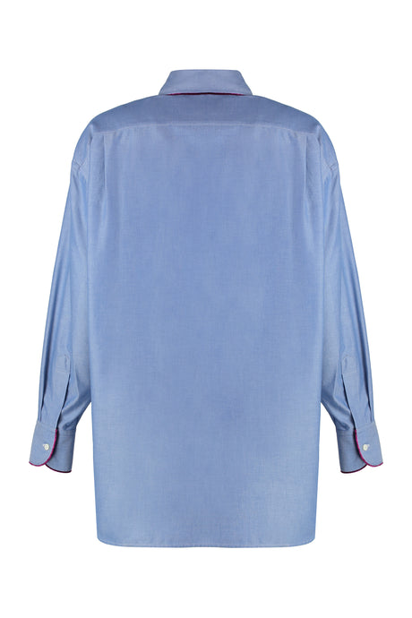 ETRO Chic Light Blue Cotton-Oxford Shirt with Velvet Detail