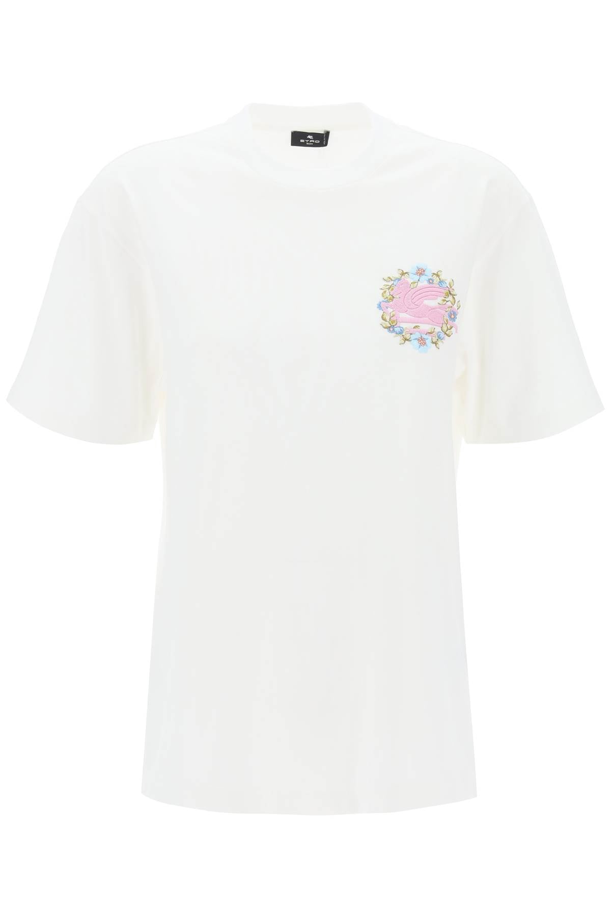 ETRO Floral Pegasus Embroidered Cotton T-Shirt for Women - White