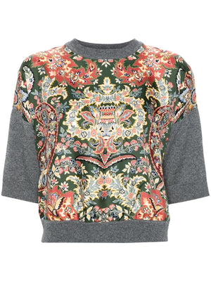 ETRO Floral Print Medium Grey Knit Top