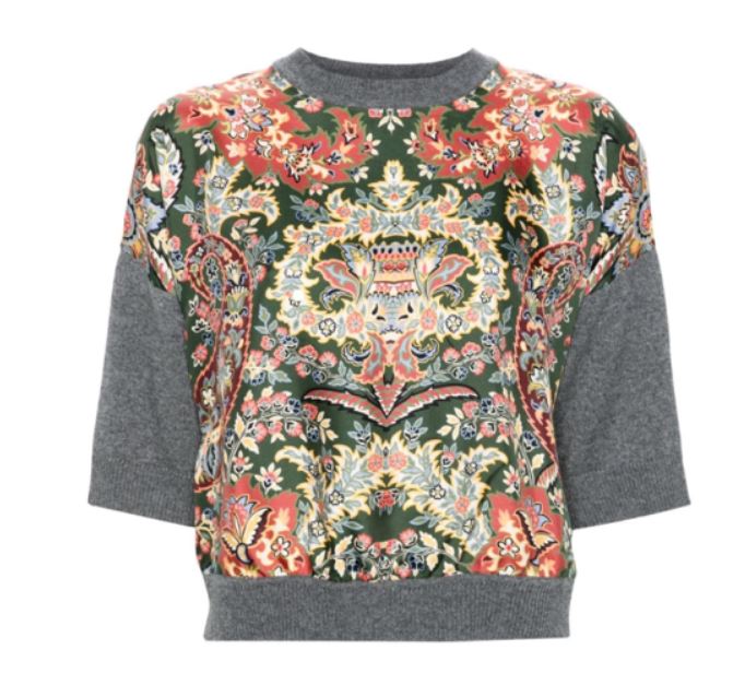 ETRO Floral Print Medium Grey Knit Top