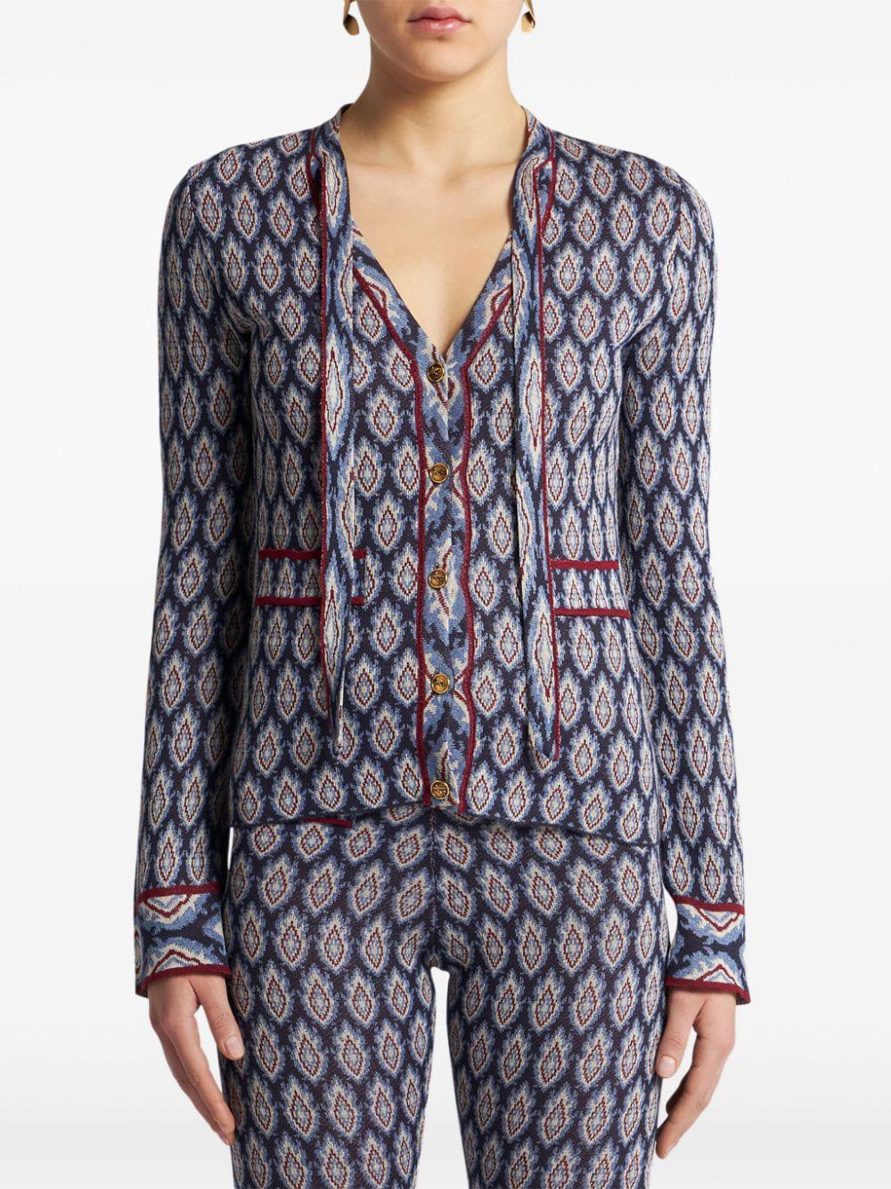 ETRO Navy Blue Diamond Pattern Cardigan for Women