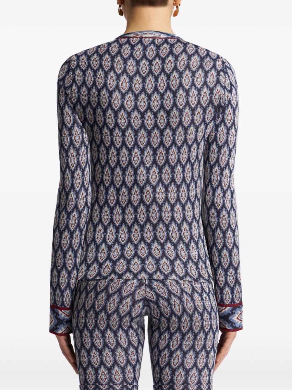 ETRO Navy Blue Diamond Pattern Cardigan for Women