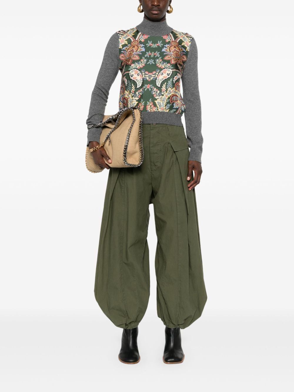 ETRO Gray Sweater with Green Flower and Amebas Design for Women