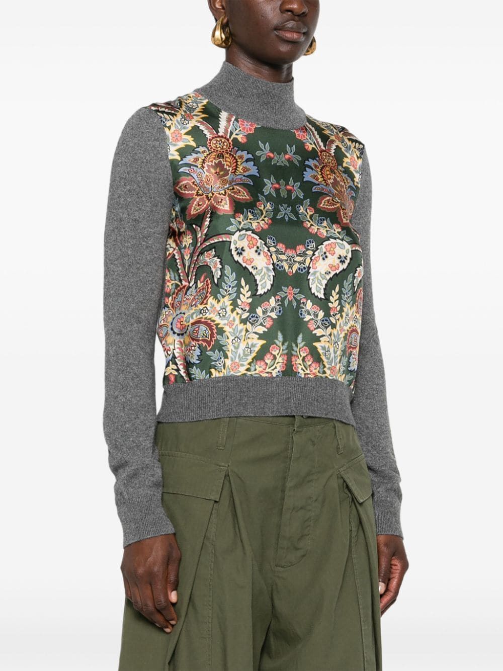 ETRO Gray Sweater with Green Flower and Amebas Design for Women