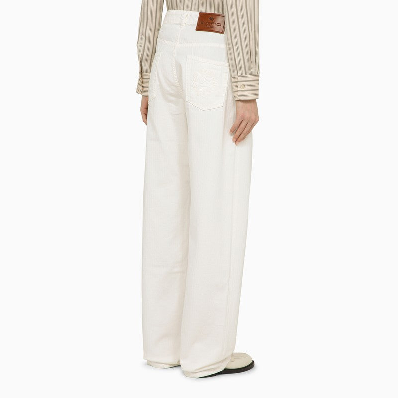 ETRO White Cotton Denim Baggy Jeans for Women