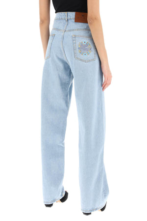 Light Blue Baggy Low-Waisted Jeans with Pegasus Floral Embroidery