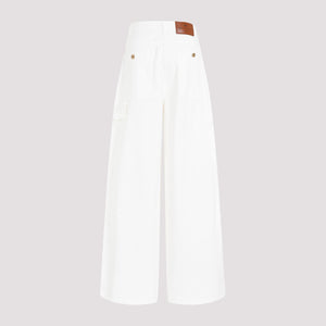 ETRO White Wide Cotton Trousers for Women