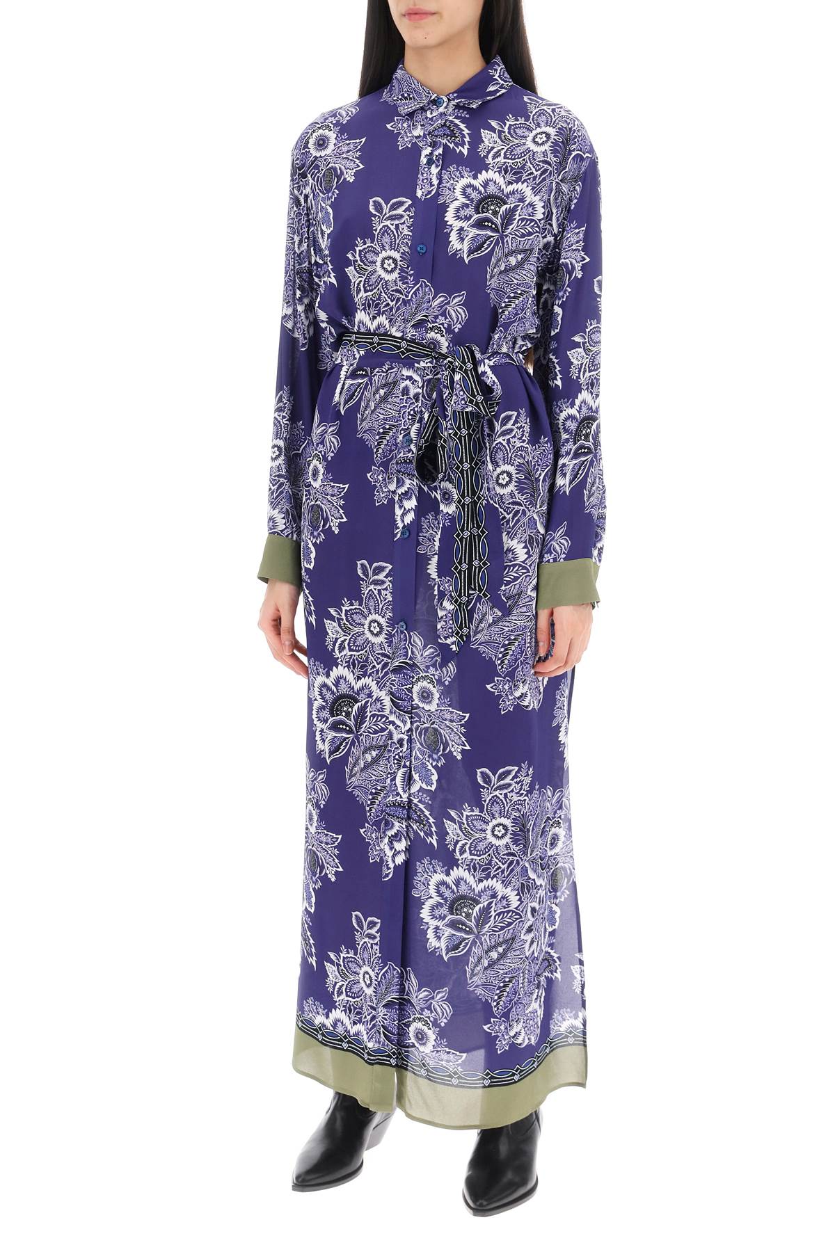 Maxi Chemisier Dress with Bandana-Inspired Floral Print