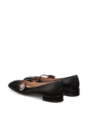 VALENTINO GARAVANI Leather Mary Jane Ballet Flats with Crystal Embellishments