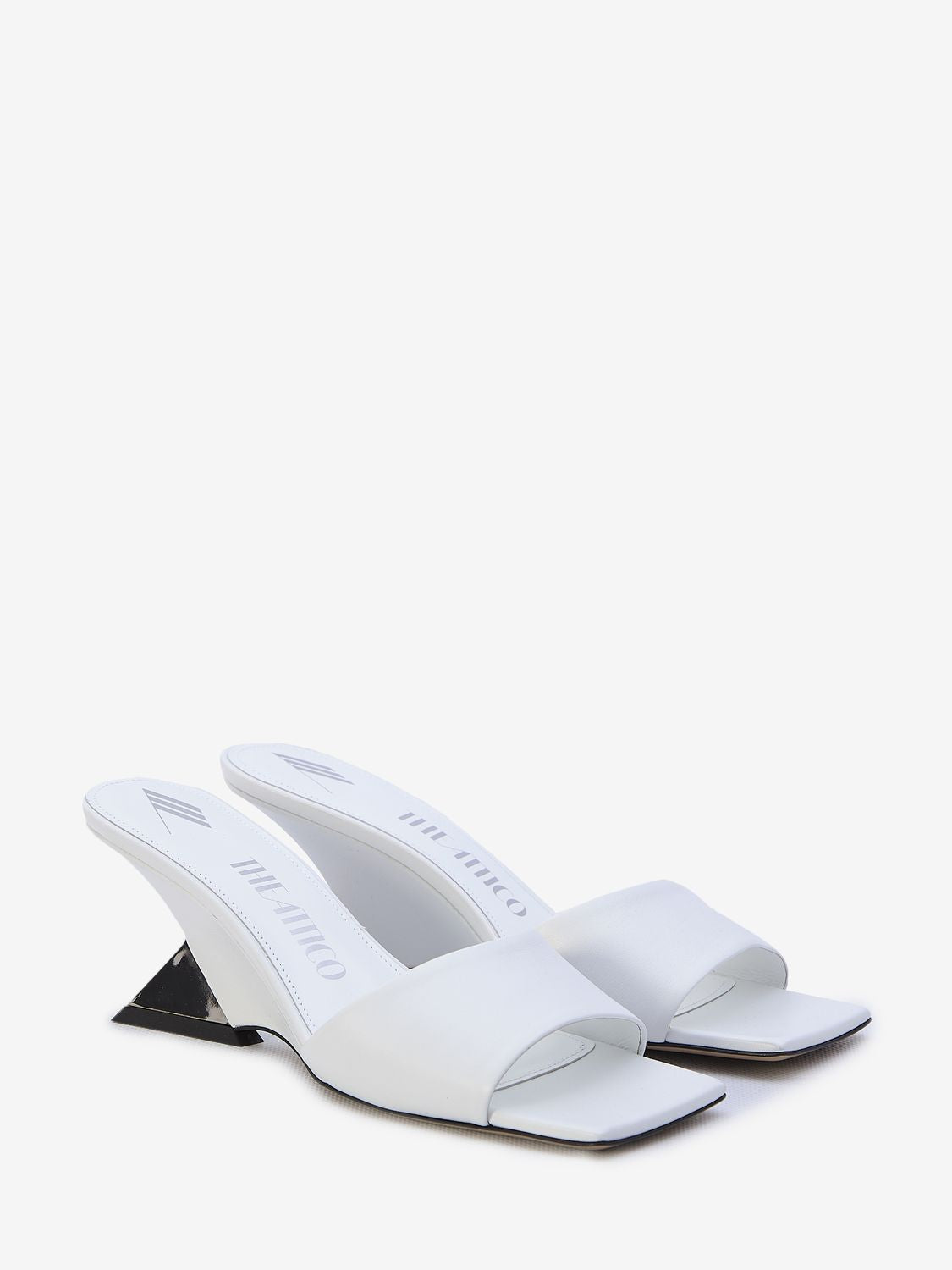 THE ATTICO White Leather Open Toe Pyramid Wedge Sandals for Women, ITA Size