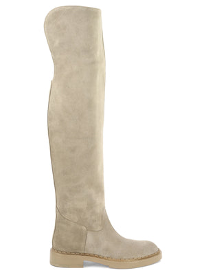 Beige Zip-Up Leather Boots - FW23