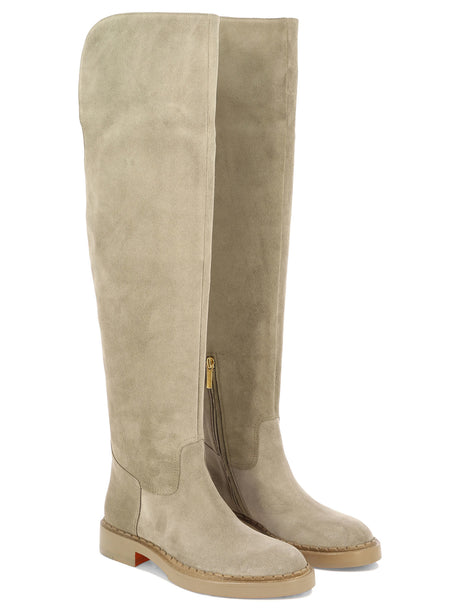 Beige Zip Up Leather Boots for Women - FW23