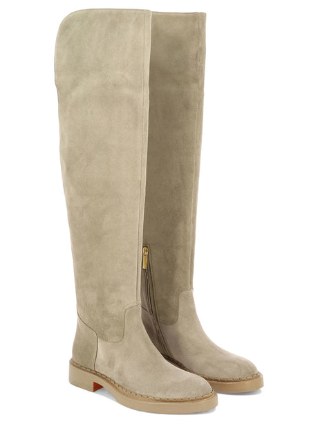 Beige Zip-Up Leather Boots - FW23