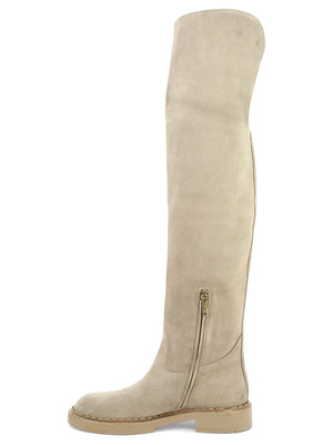 SANTONI Beige Leather Rider Boots for Women - FW23 Collection