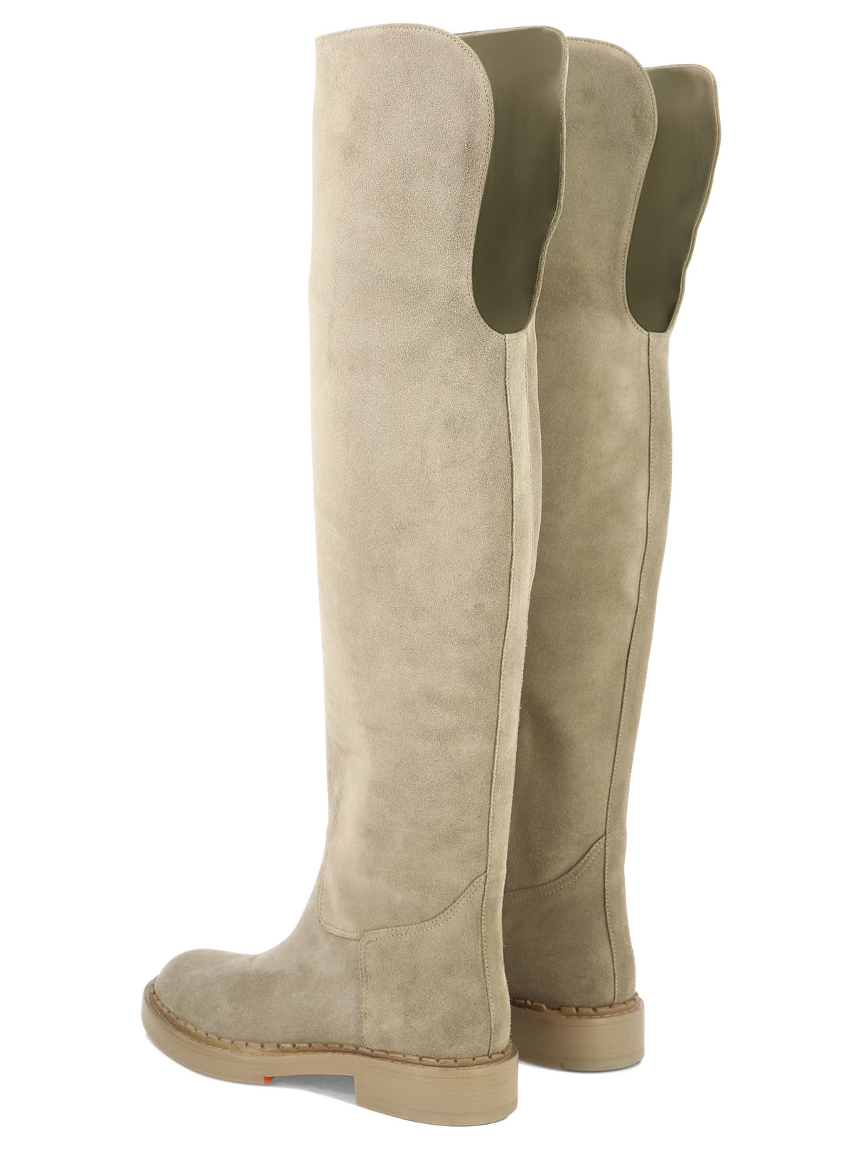 Beige Zip-Up Leather Boots - FW23