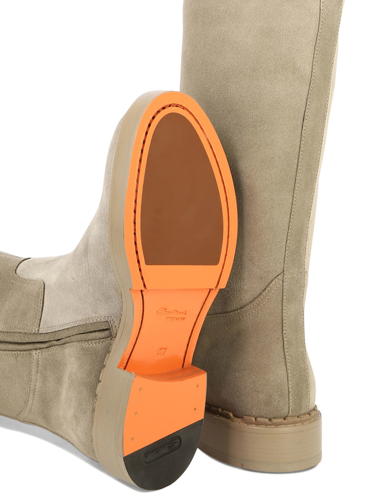 SANTONI Beige Leather Rider Boots for Women - FW23 Collection