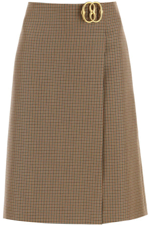 BALLY Houndstooth A-Line Skirt with Emblem Buckle