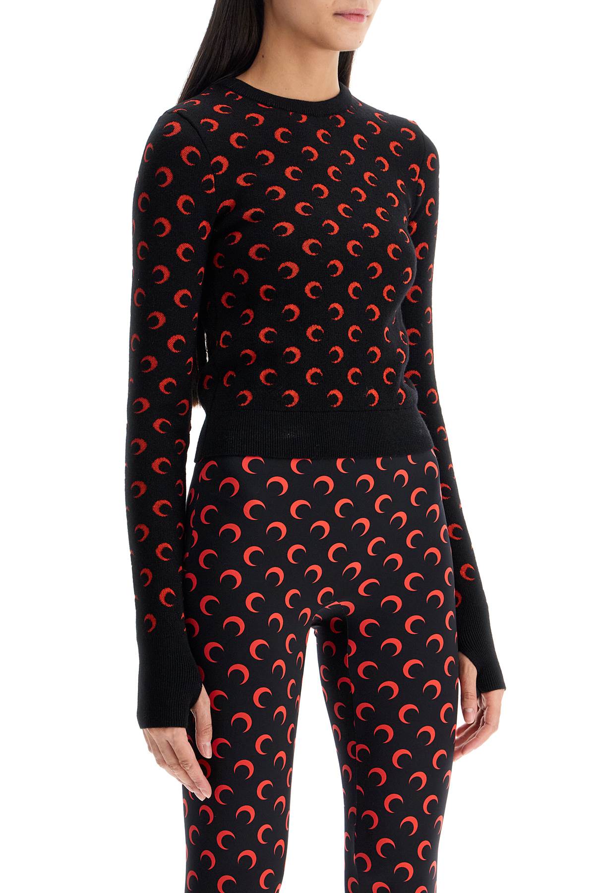 MARINE SERRE Luxe Moon Pattern Cropped Wool Sweater