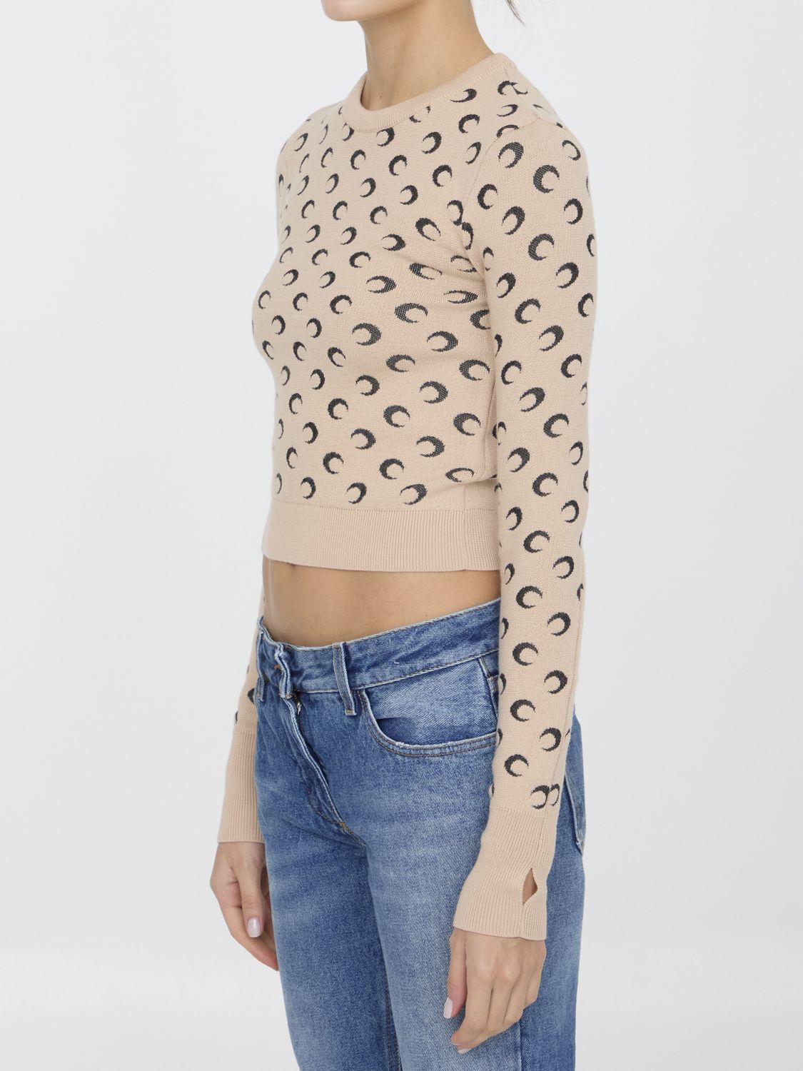 MARINE SERRE Luxe Moon Pattern Cropped Wool Sweater