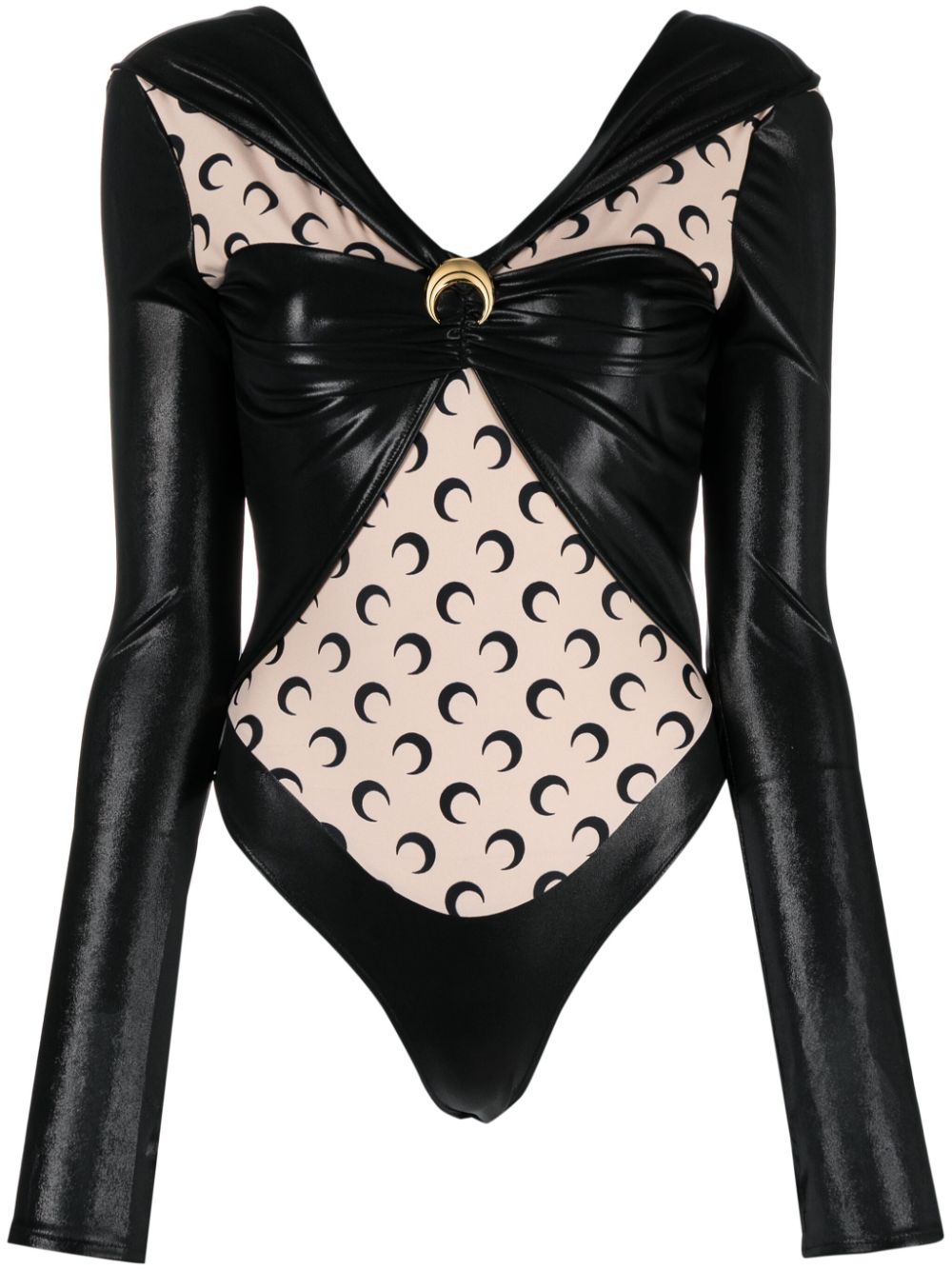 MARINE SERRE Draped Viscose Bodysuit with Crescent Moon Print Design for Women